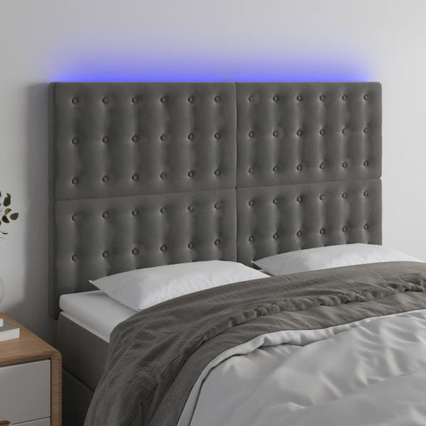 vidaXL LED Headboard Dark Grey 144x5x118/128 cm Velvet