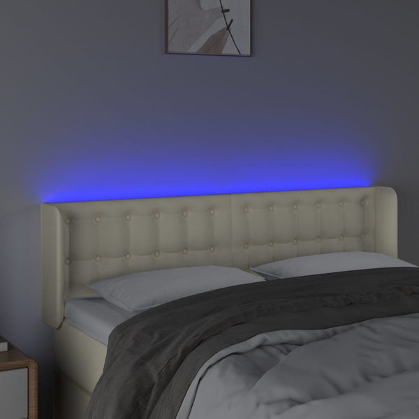 vidaXL LED Headboard Cream 147x16x78/88 cm Faux Leather