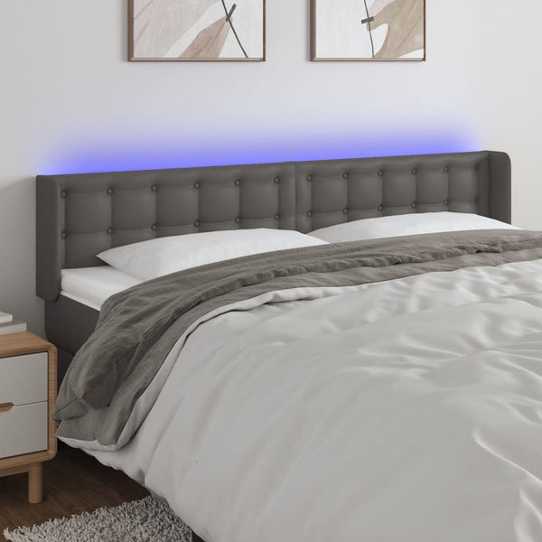 vidaXL LED Headboard Grey 183x16x78/88 cm Faux Leather