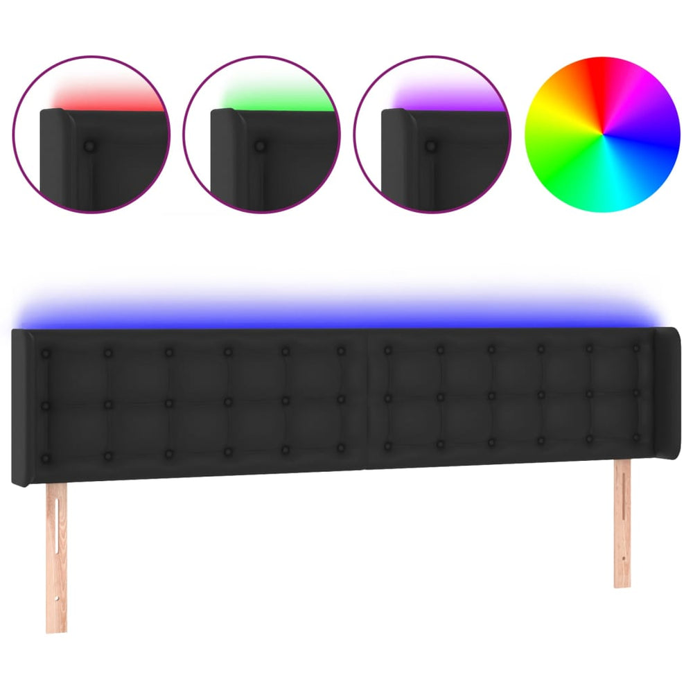vidaXL LED Headboard Black 203x16x78/88 cm Faux Leather