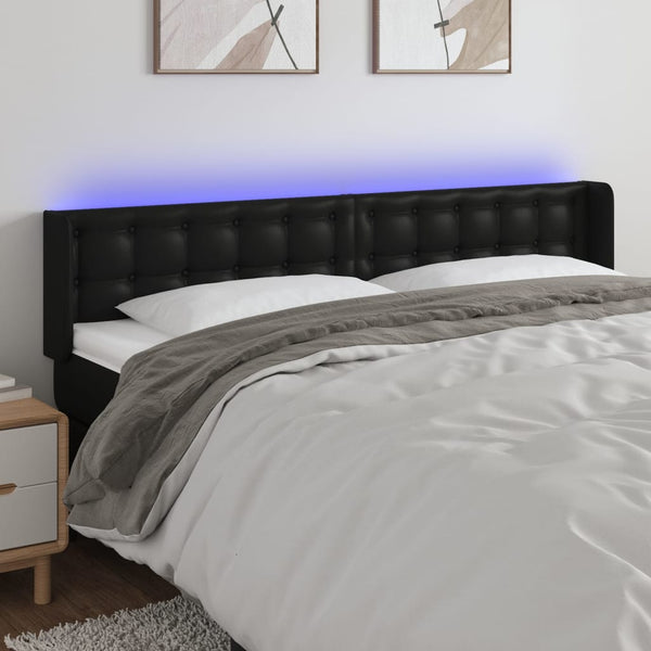vidaXL LED Headboard Black 203x16x78/88 cm Faux Leather
