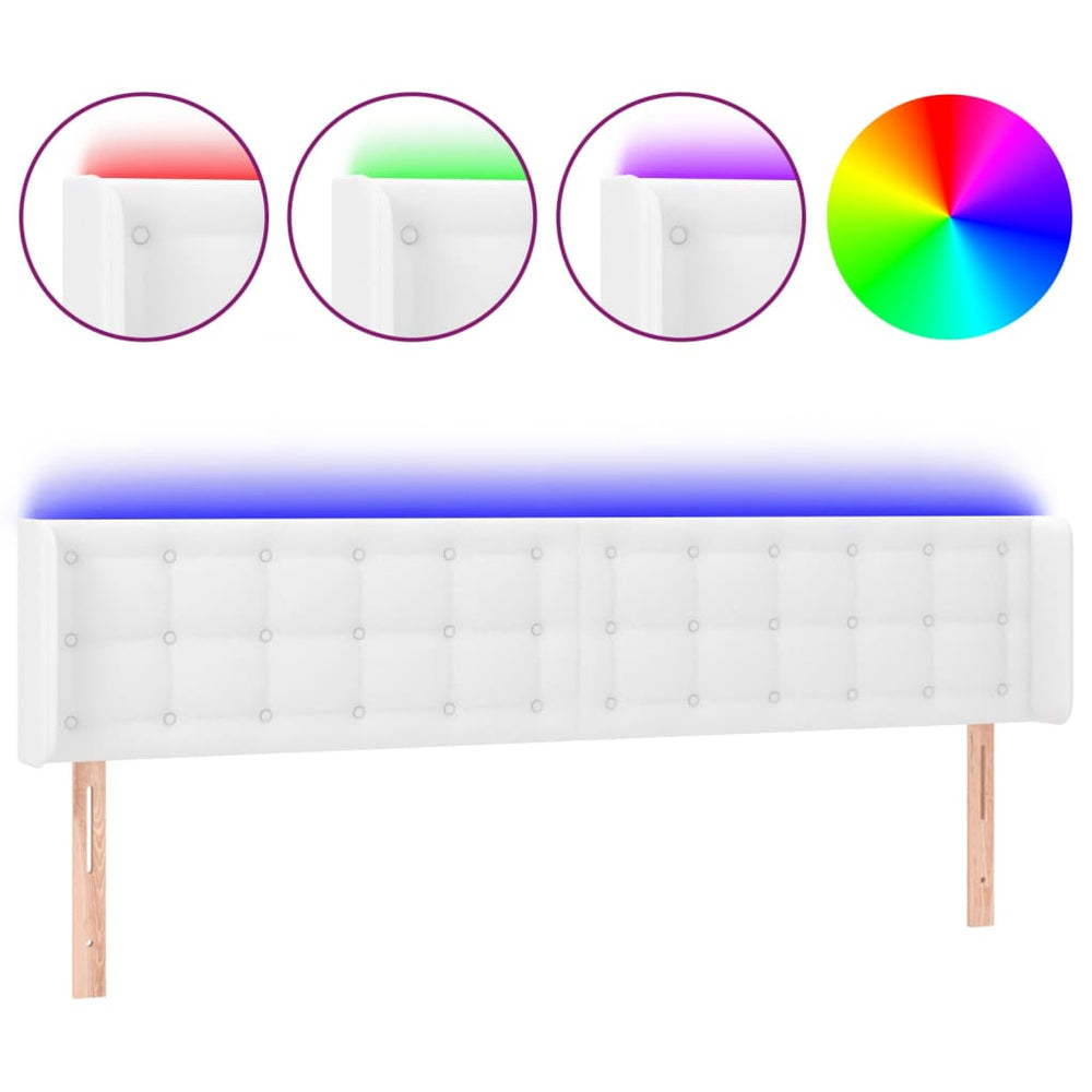 vidaXL LED Headboard White 203x16x78/88 cm Faux Leather