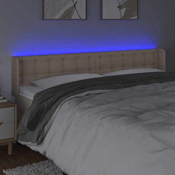 vidaXL LED Headboard Cappuccino Brown 203x16x78/88 cm Faux Leather