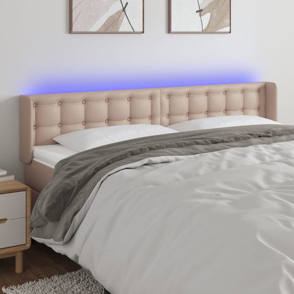 vidaXL LED Headboard Cappuccino Brown 203x16x78/88 cm Faux Leather