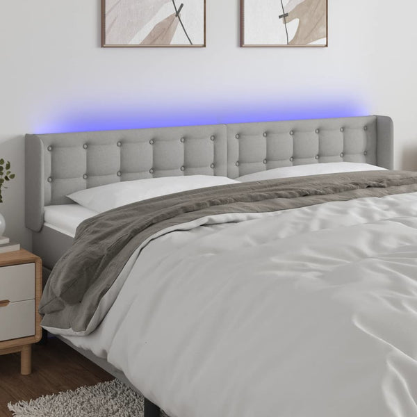 vidaXL LED Headboard Light Grey 203x16x78/88 cm Fabric
