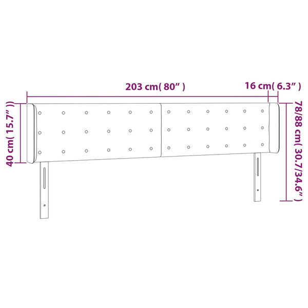 LED Kopfteil Dunkelgrau 203x16x78/88 cm Samt