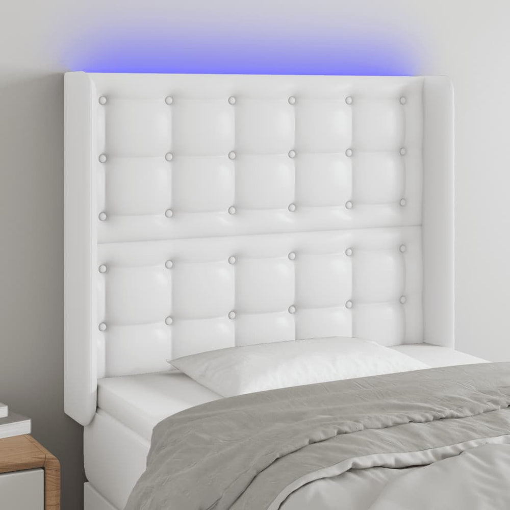 vidaXL LED Headboard White 83x16x118/128 cm Faux Leather
