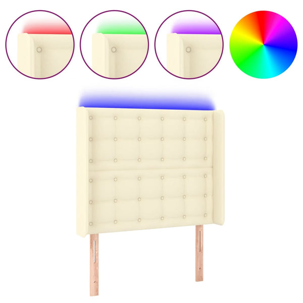 vidaXL LED Headboard Cream 83x16x118/128 cm Faux Leather