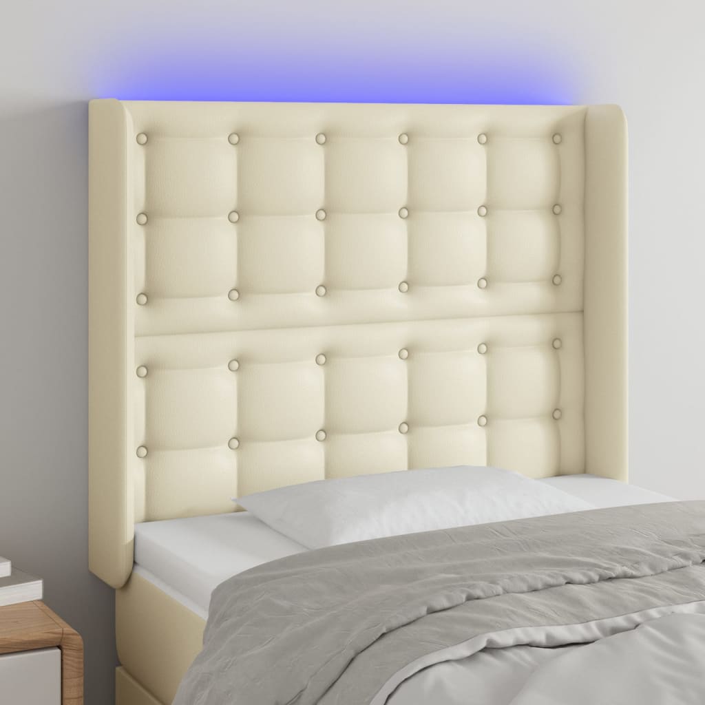 vidaXL LED Headboard Cream 83x16x118/128 cm Faux Leather
