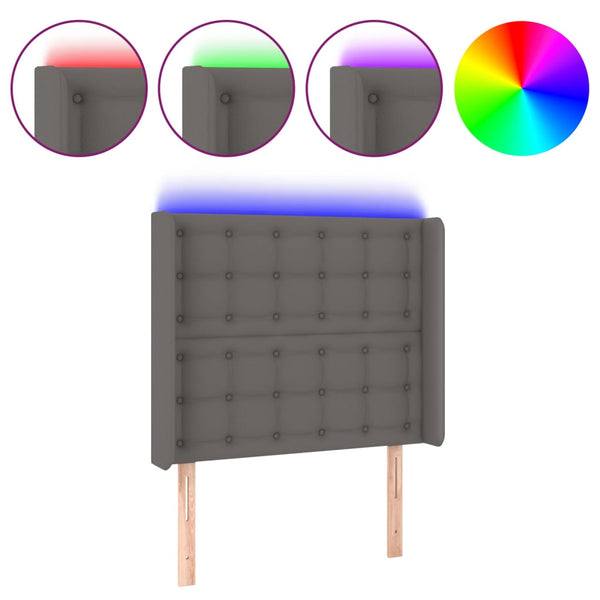 vidaXL LED Headboard Grey 83x16x118/128 cm Faux Leather