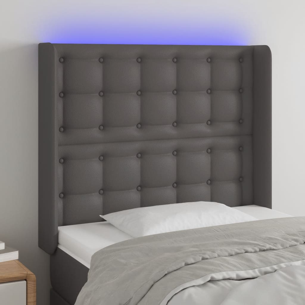 vidaXL LED Headboard Grey 83x16x118/128 cm Faux Leather