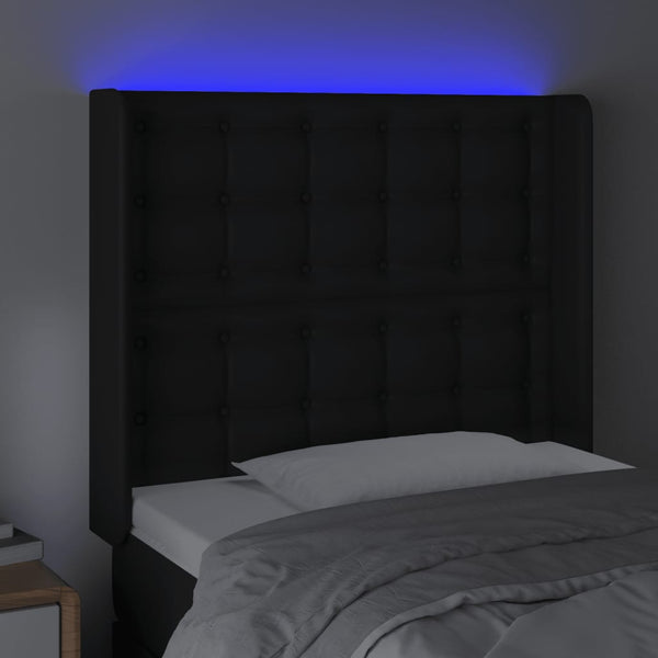vidaXL LED Headboard Black 93x16x118/128 cm Faux Leather