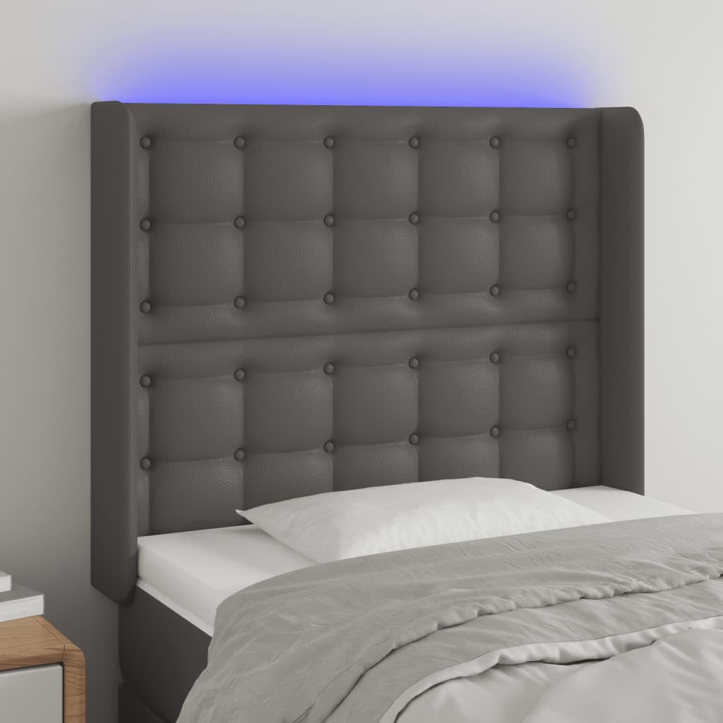 vidaXL LED Headboard Grey 93x16x118/128 cm Faux Leather
