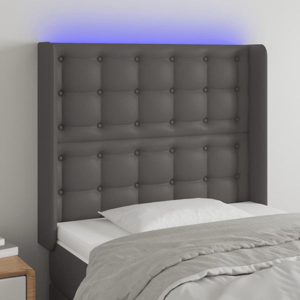 vidaXL LED Headboard Grey 93x16x118/128 cm Faux Leather
