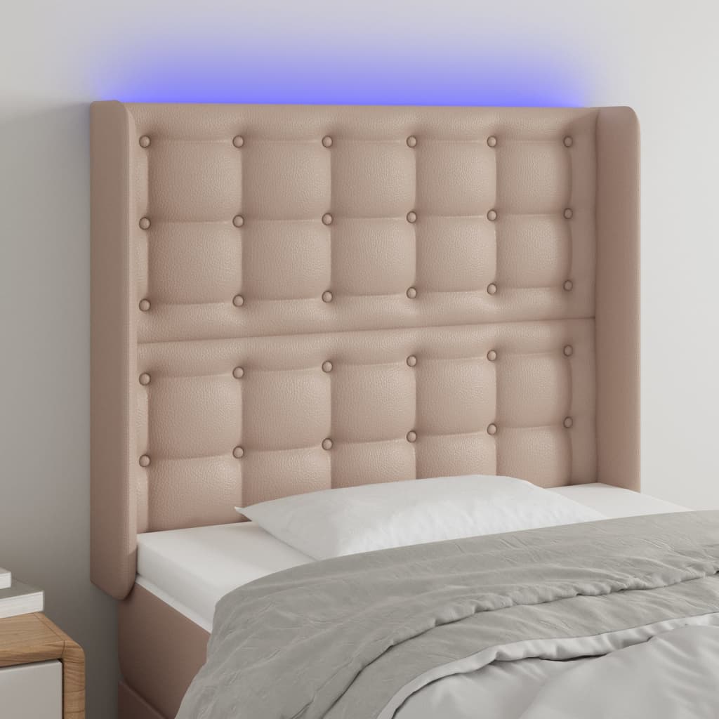 vidaXL LED Headboard Cappuccino Brown 93x16x118/128 cm Faux Leather