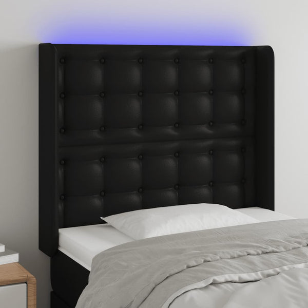 vidaXL LED Headboard Black 103x16x118/128 cm Faux Leather