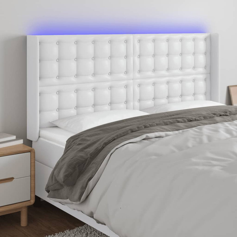 vidaXL LED Headboard White 147x16x118/128 cm Faux Leather