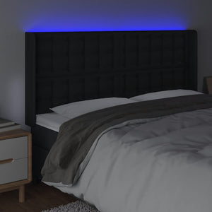 vidaXL LED Headboard Black 163x16x118/128 cm Faux Leather