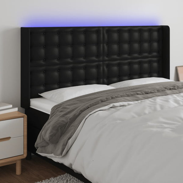 vidaXL LED Headboard Black 163x16x118/128 cm Faux Leather