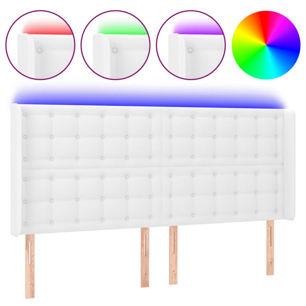vidaXL LED Headboard White 163x16x118/128 cm Faux Leather
