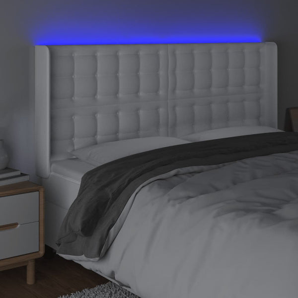 vidaXL LED Headboard White 163x16x118/128 cm Faux Leather