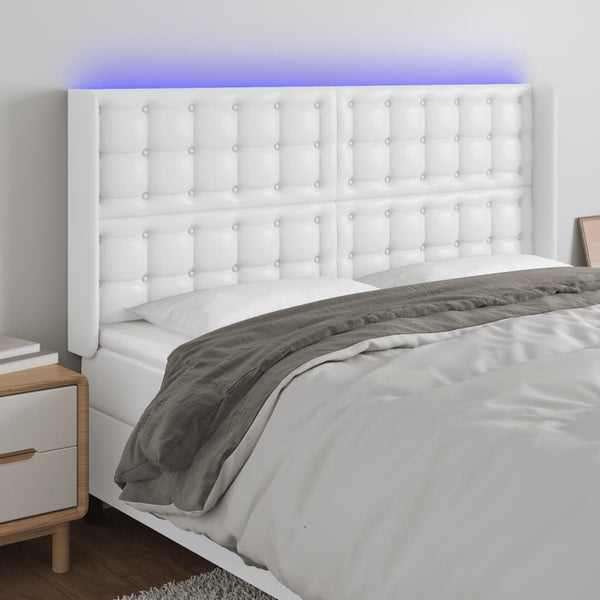 vidaXL LED Headboard White 163x16x118/128 cm Faux Leather