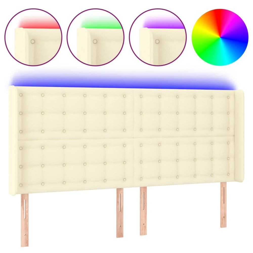 vidaXL LED Headboard Cream 163x16x118/128 cm Faux Leather