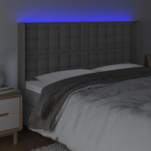vidaXL LED Headboard Grey 163x16x118/128 cm Faux Leather