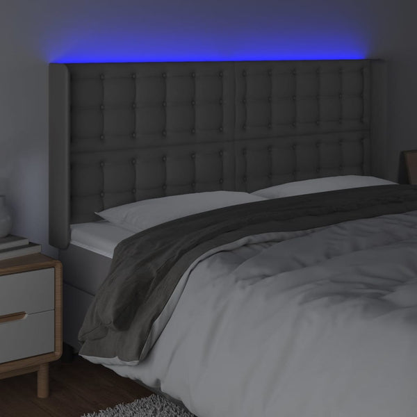 vidaXL LED Headboard Grey 163x16x118/128 cm Faux Leather