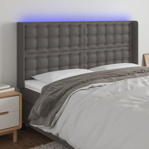 vidaXL LED Headboard Grey 163x16x118/128 cm Faux Leather