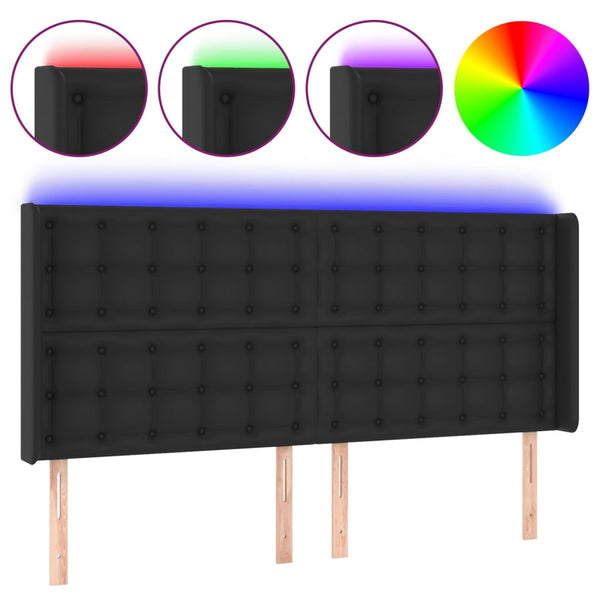 vidaXL LED Headboard Black 183x16x118/128 cm Faux Leather