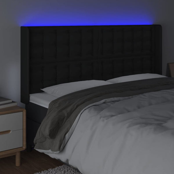 vidaXL LED Headboard Black 183x16x118/128 cm Faux Leather