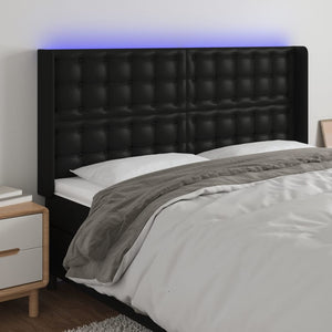 vidaXL LED Headboard Black 183x16x118/128 cm Faux Leather
