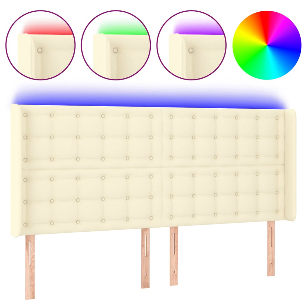 vidaXL LED Headboard Cream 183x16x118/128 cm Faux Leather