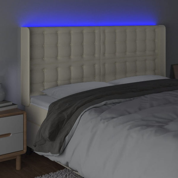 vidaXL LED Headboard Cream 183x16x118/128 cm Faux Leather