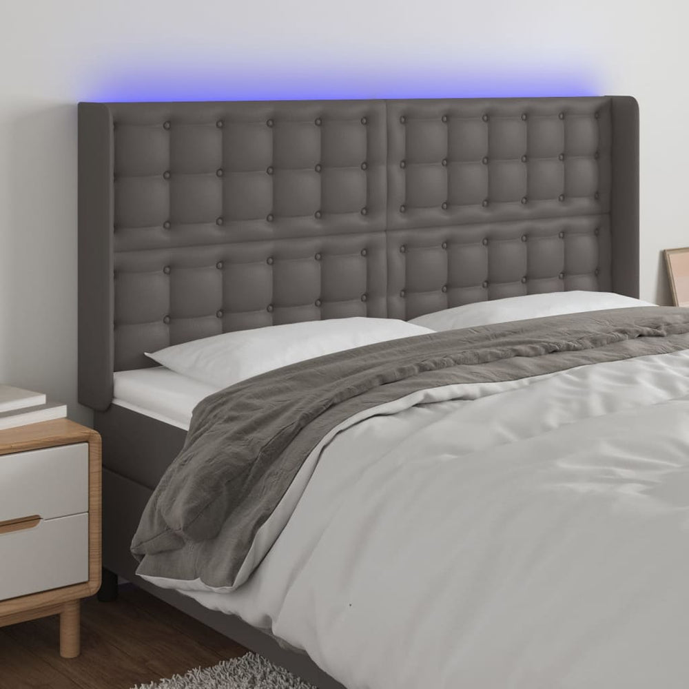 vidaXL LED Headboard Grey 183x16x118/128 cm Faux Leather