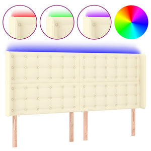 vidaXL LED Headboard Cream 203x16x118/128 cm Faux Leather