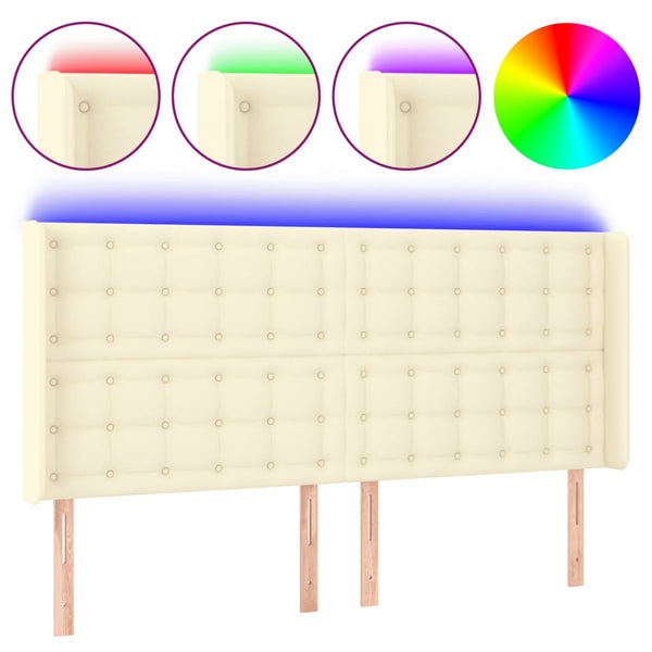 vidaXL LED Headboard Cream 203x16x118/128 cm Faux Leather