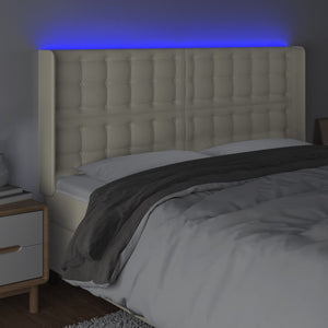 vidaXL LED Headboard Cream 203x16x118/128 cm Faux Leather