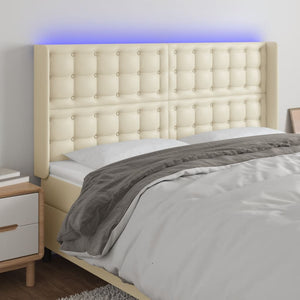 vidaXL LED Headboard Cream 203x16x118/128 cm Faux Leather