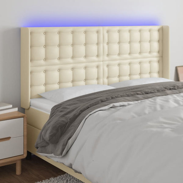 vidaXL LED Headboard Cream 203x16x118/128 cm Faux Leather