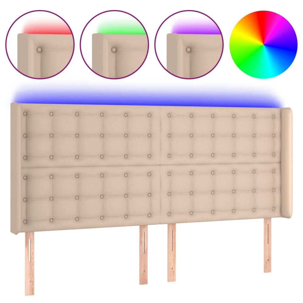 vidaXL LED Headboard Cappuccino Brown 203x16x118/128 cm Faux Leather