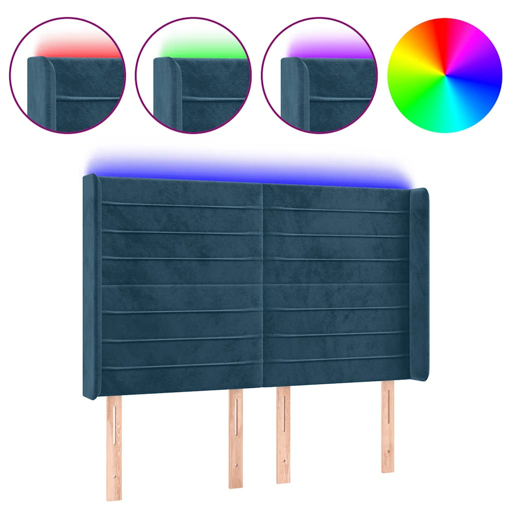 vidaXL LED Headboard Dark Blue 147x16x118/128 cm Velvet