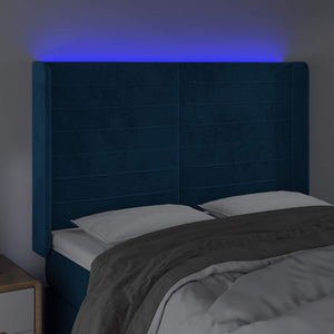 vidaXL LED Headboard Dark Blue 147x16x118/128 cm Velvet