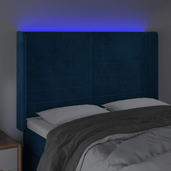 vidaXL LED Headboard Dark Blue 147x16x118/128 cm Velvet