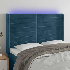 vidaXL LED Headboard Dark Blue 147x16x118/128 cm Velvet