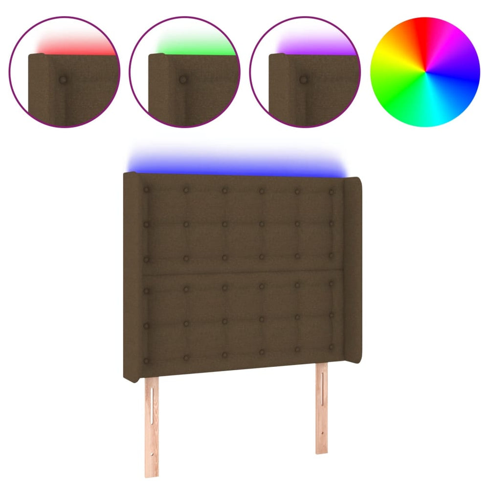 vidaXL LED Headboard Dark Brown 83x16x118/128 cm Fabric