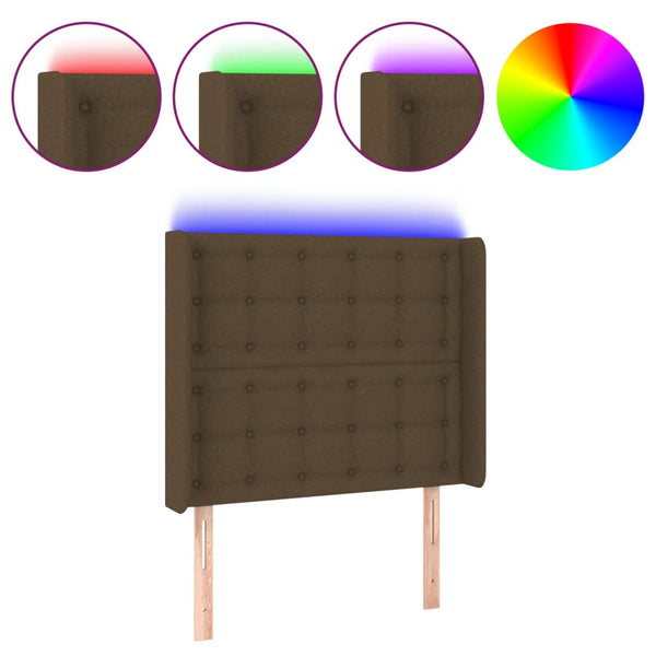 vidaXL LED Headboard Dark Brown 83x16x118/128 cm Fabric