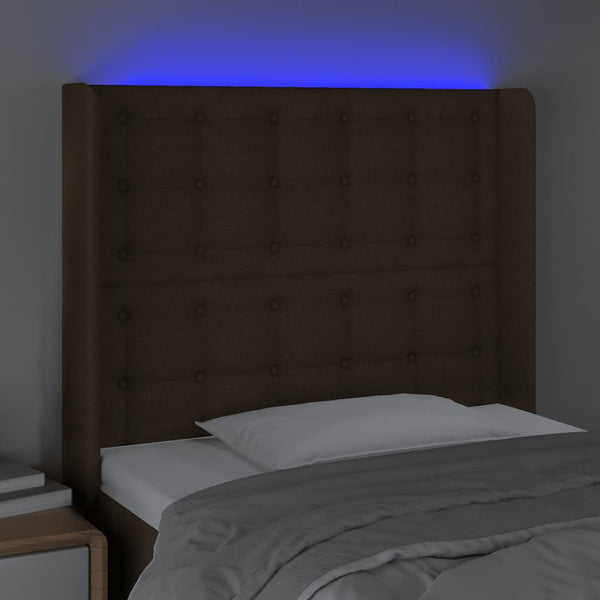 vidaXL LED Headboard Dark Brown 83x16x118/128 cm Fabric