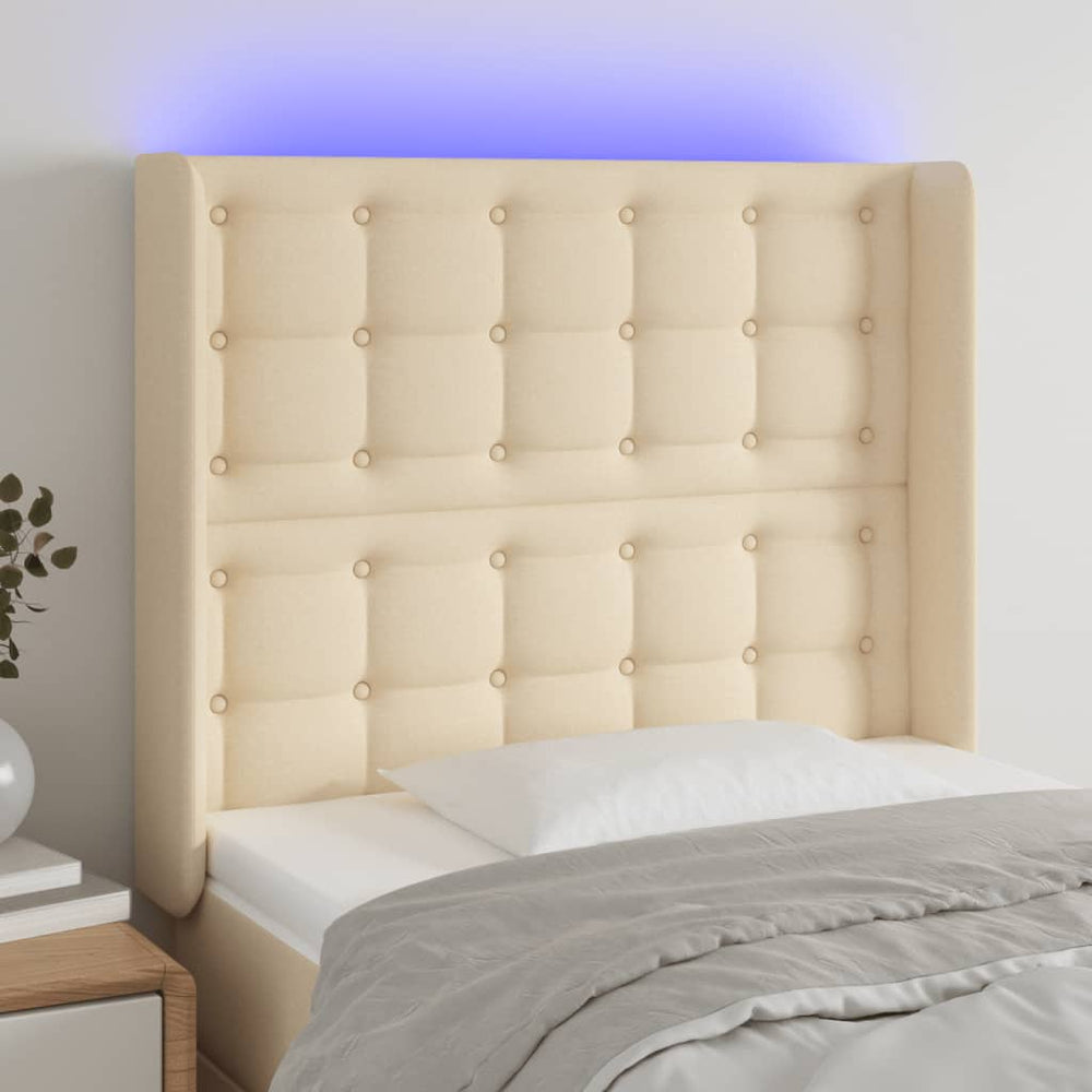 vidaXL LED Headboard Cream 83x16x118/128 cm Fabric